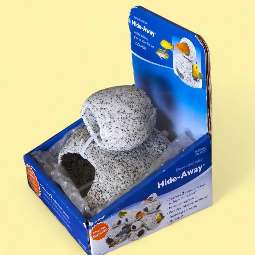 Penn-Plax Granite Stone Hide-Away Aquarium Decor 2pc Cichlid Fish Tank Rock Cave